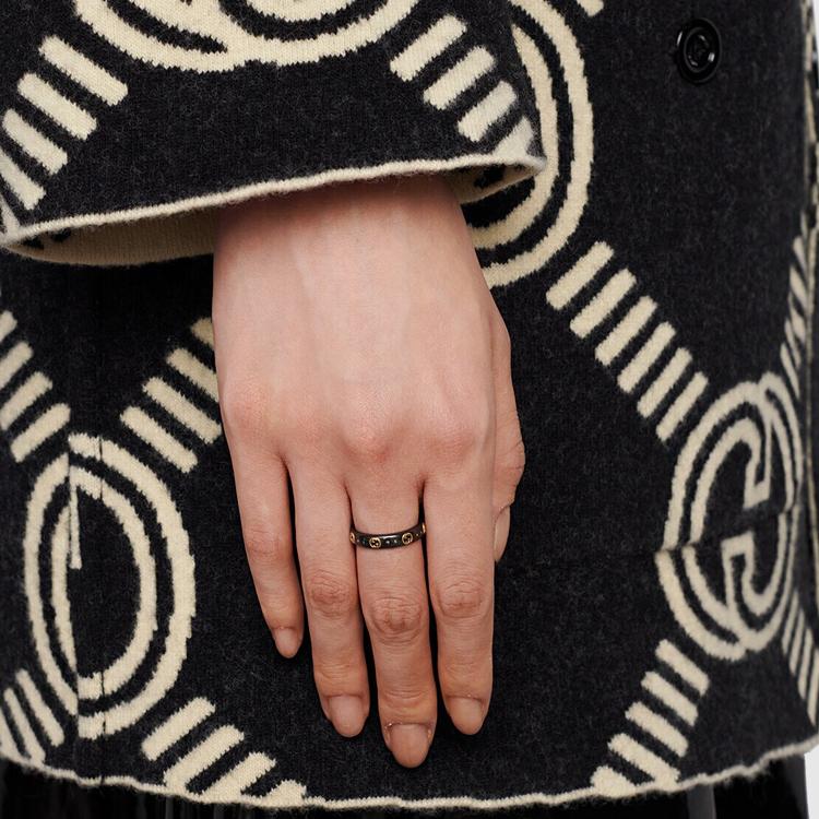 Gucci Icon Series Interlocking Double G 18K Gold Ring Unisex rings Black 679262-I0H11-8029