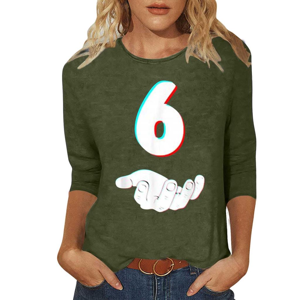 Women's Casual, Stylish, Sexy, Comfortable Round Neck Three-Quarter Sleeve Top