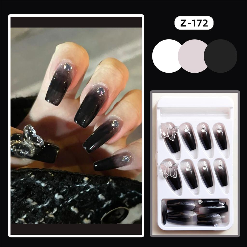 Crystal Butterfly Black Square Fake Nails Non-Toxic Not Hurt to Hands Nails for Professional Nail Specialist