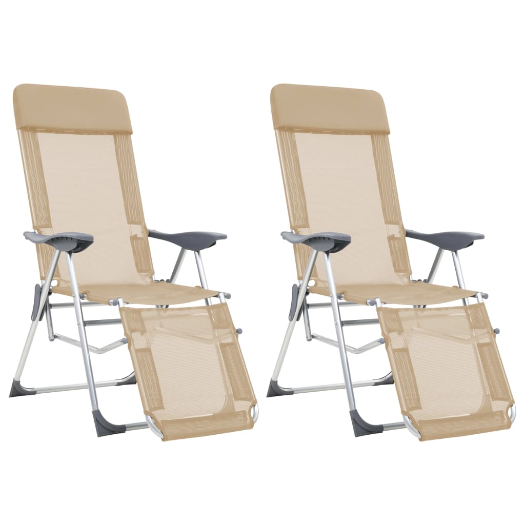 Foldable Lounge Chairs with Footrest 2 pcs Cream Textilene