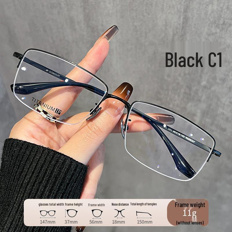 Мужские ретро-очки для зрения с большим квадратным полуободковым дизайном из чистого титана 88207 – Высококачественные оправы для рецептурных линз