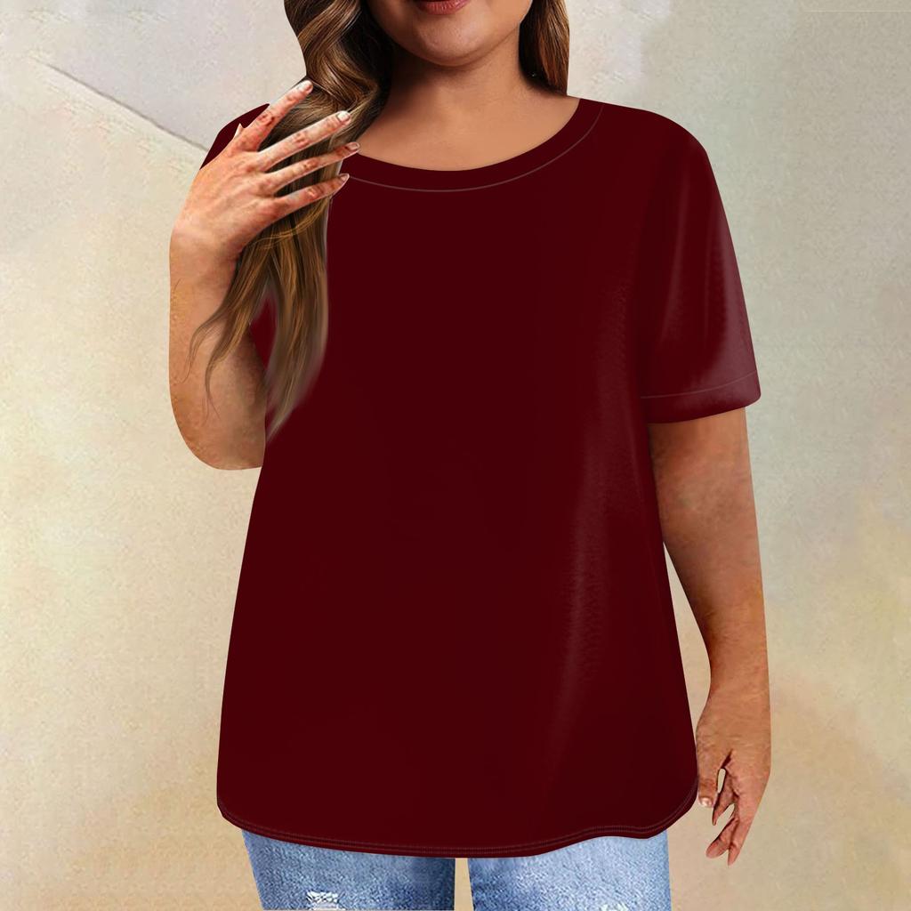Женская рубашка с коротким рукавом, круглый вырез, футболка больших размеров, однотонные повседневные топы