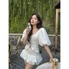 Lanyi Xinsheng French Style Style Palace Extended Style Gentle Temperament Lace-up Puff Sleeve Shirts Frill Skirt Set