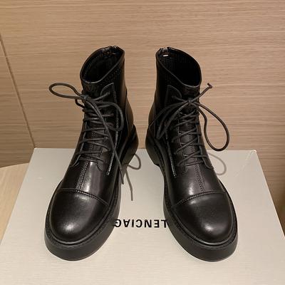 Женские ботинки Мартин из коровьей кожи с внутренней платформой, новинка 2025 года, осенне-зимние бархатные женские туфли, ветрозащитные короткие ботинки, коричневые тонкие ботинки