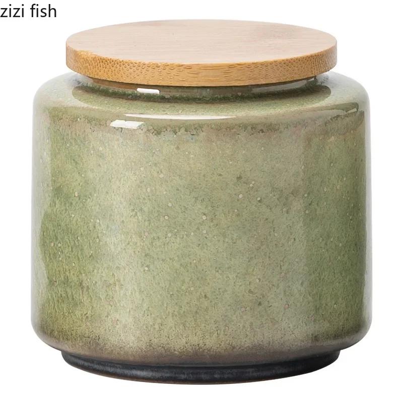 Retro Creative Ceramic Tea Caddies Sealing Jar Tea Storage Jar Tea Table Storage Decoration Household Ceramic Storage Container