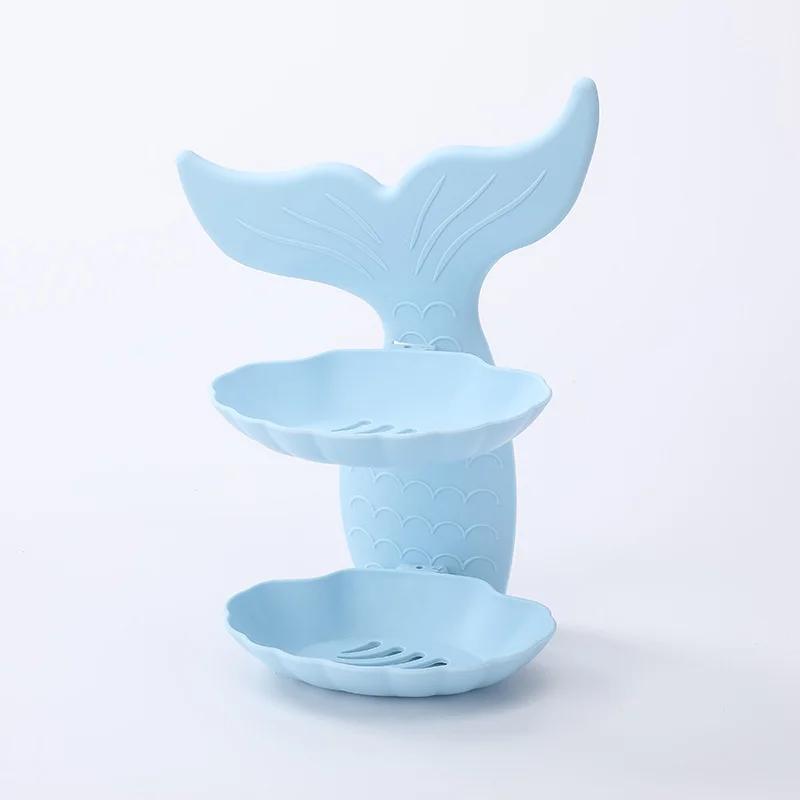 New Double-layer Soap Box Bathroom Tray Dish Plate Wall Shelf Free Punch Shower Soap Plastic Double Drain Goldfish Shape Box