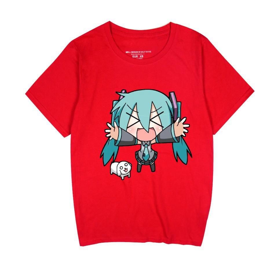 Cartoon Hatsune Miku Anime Peripheral Cartoon Printed Tshirt Unisexs and Unisexs Cotton Loose Summer New Tshirt