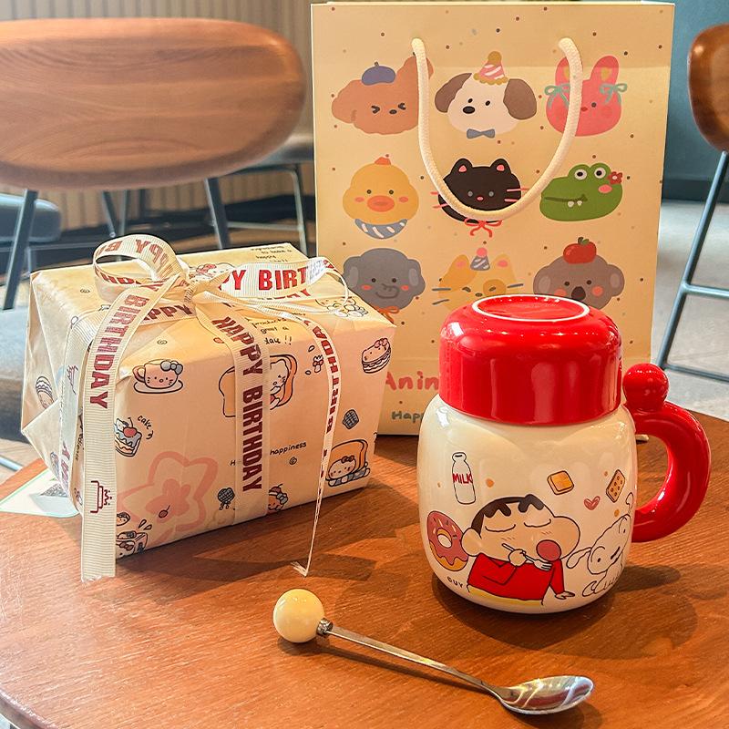 Crayon Xiaoxin Ceramic Kettle High-value mug with lid Cute large-capacity coffee water cup Birthday gift