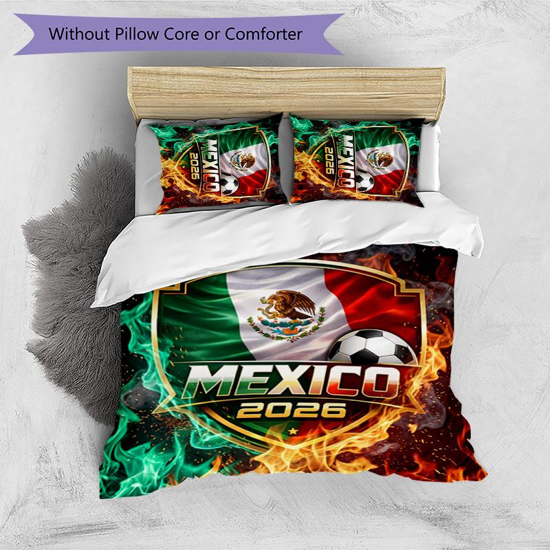 Mexico footbal Printed Bedding 3 Piece Set Cozy Breathable Bed Cover Set as Housewarming Holiday Gift