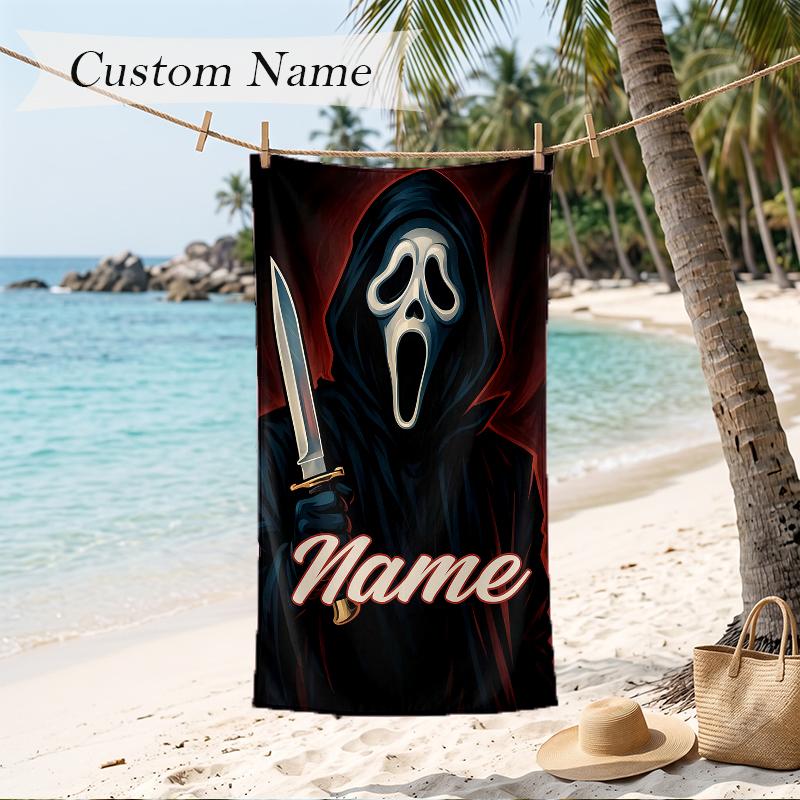 Horror Scream Custom Name Printed Beach Towel Personalized Soft Towel For Swimming Beach Travel