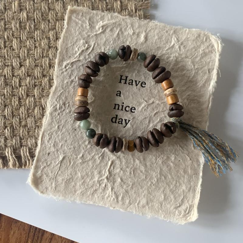 Handmade Natural Coffee Bean Bracelet Elastic Coconut Chip Wood Chip Hand Decoration Bracelet