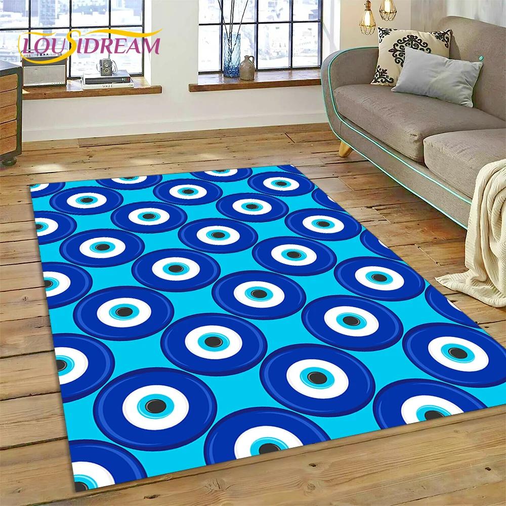 Ковер Коврик Глаз Фатимы Турция Синий Назар Глаз Гора для Декора Гостиной Спальни, Напольный Коврик Нескользящий Декор для Дивана Придверный Коврик