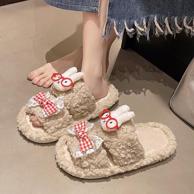 Милые мультяшные пушистые тапочки женские 2025 осень и зима новая уличная нескользящая пушистая теплая персонаж хлопковая швабра