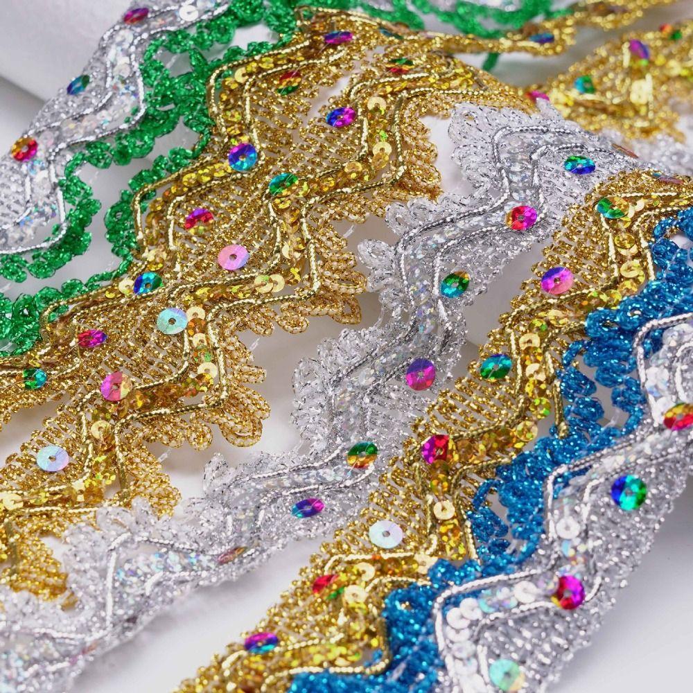 Big Wide Sequin Lace Trim 35mm Width Sewing Braided Lace Fabric Lace Trim For Clothes Accessory