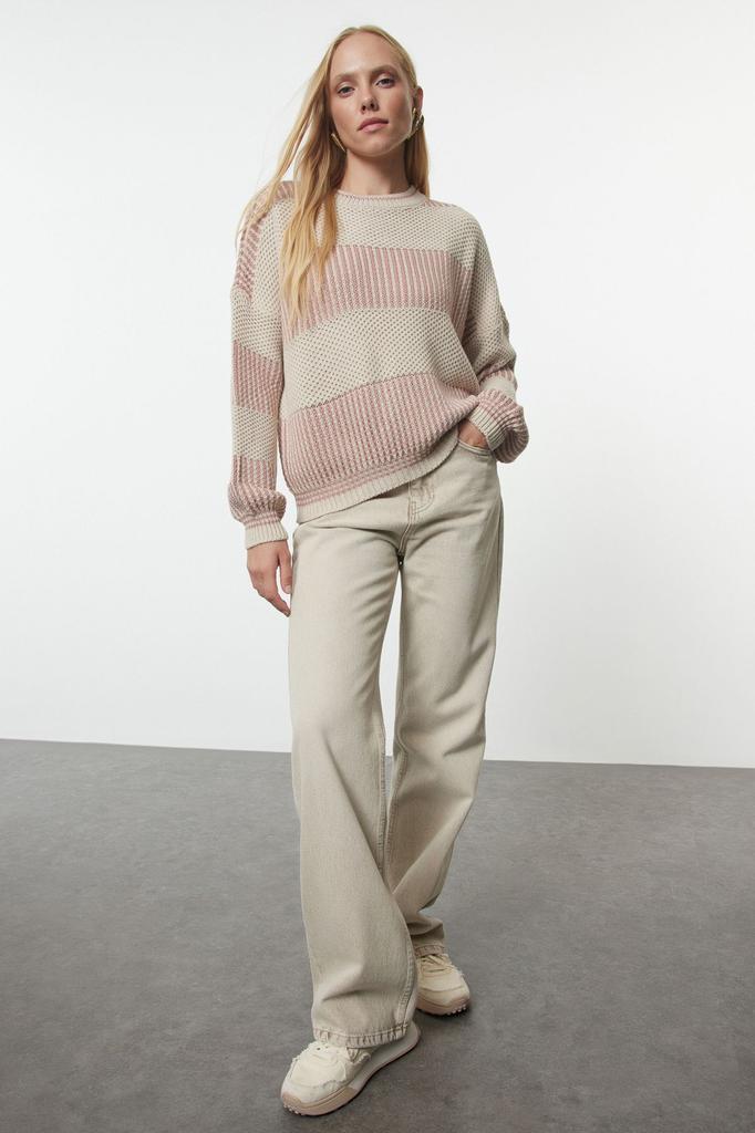 Женский свитер в элегантном стиле, трикотаж с цветными блоками, свитер