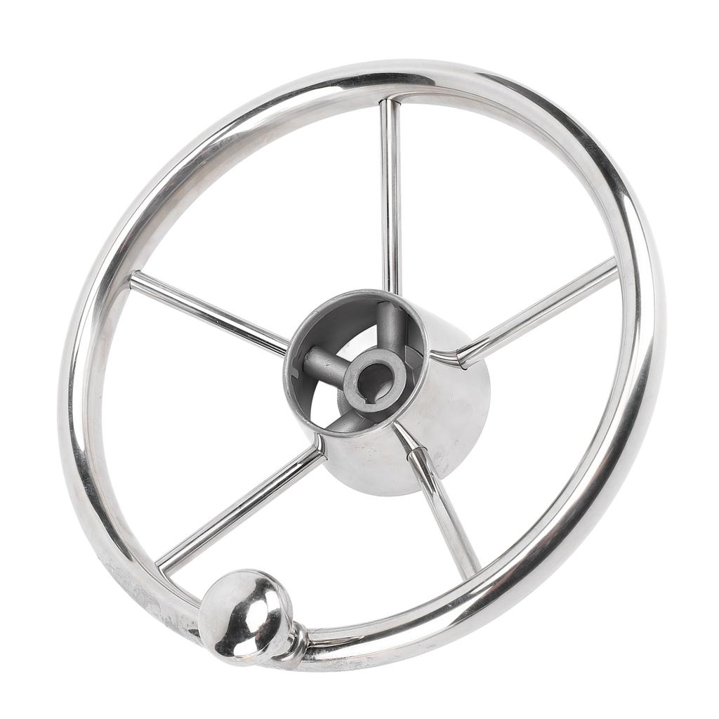 11 Inch Boat Steering Wheel Marine Stainless Steel Steering Wheel 5 Spoke 25 Degree with Foam Grip and Center Cap for