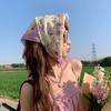 55Cm  Sweet Floral Print Small Square Scarf For Women Girl Cute Soft Flower Scarf Hairband Headband Korean Hair Scarves
