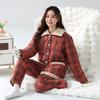 Пижама женская зимняя трехслойная утолщенная флисовая тканая хлопковая с подкладкой коралловый флис осенне-зимняя домашняя одежда