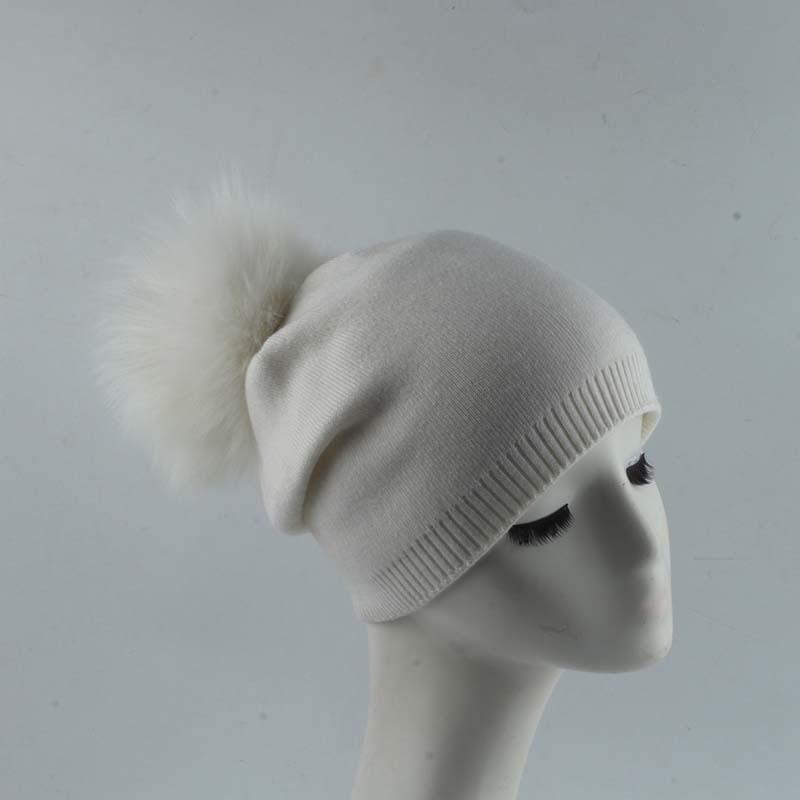 Adult New Raccoon Fur Ball Color Knitted Acrylic Common Fabric Warm Casual Pullover Beanie Hat Liner Unisex Cross-border