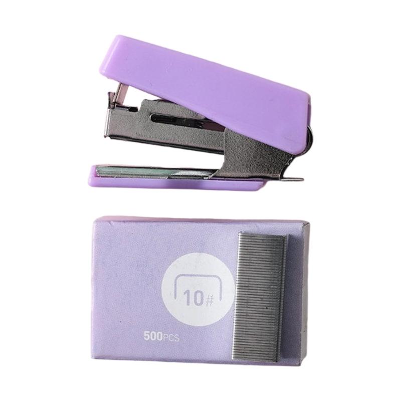1 Set Ergonomic Office Stapler Plastic Small Stapler with Staple Easy to Carry For Paper Documents 6-10 Sheets Capacity