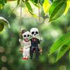 Swing Skeleton Couple Garden Statue Outdoor Halloween Decor, Cute Skull Figurine Resin Sculpture Tree Hanging Ornaments