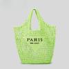 Women's Mesh Pocket Handmade Woven Beach Tote Holiday Shoulder Bag Skeleton Straw Bag