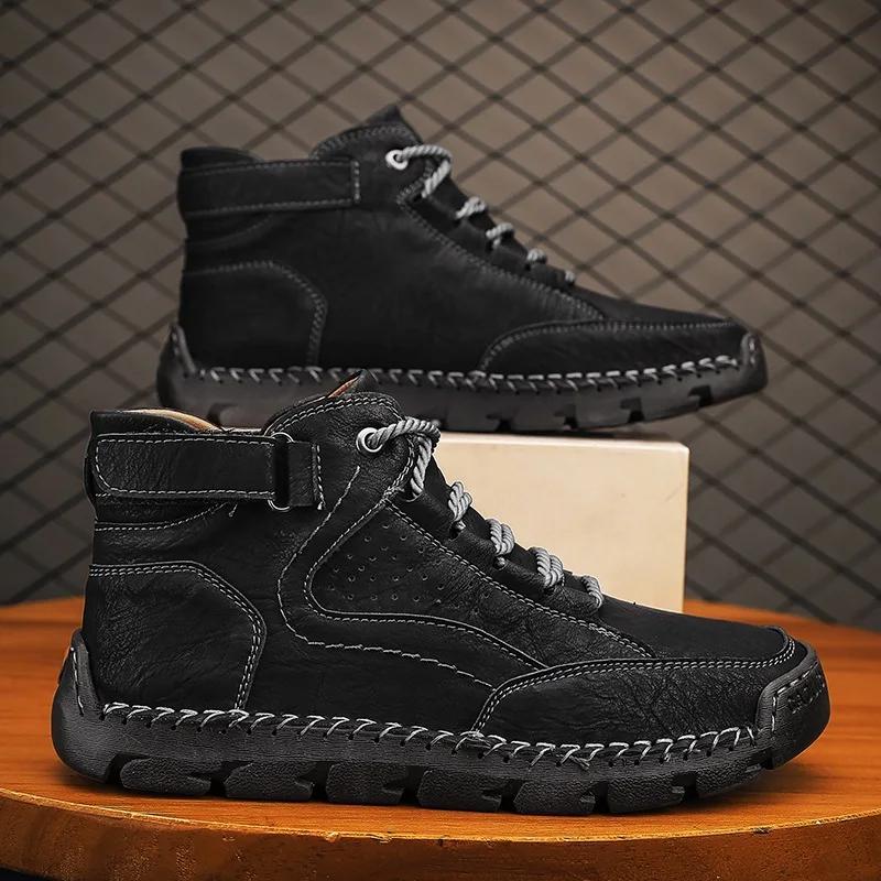 Модная мужская обувь ручной работы, ботинки больших размеров, повседневная обувь, удобные мягкие ботильоны, уличные нескользящие износостойкие ботинки 2025