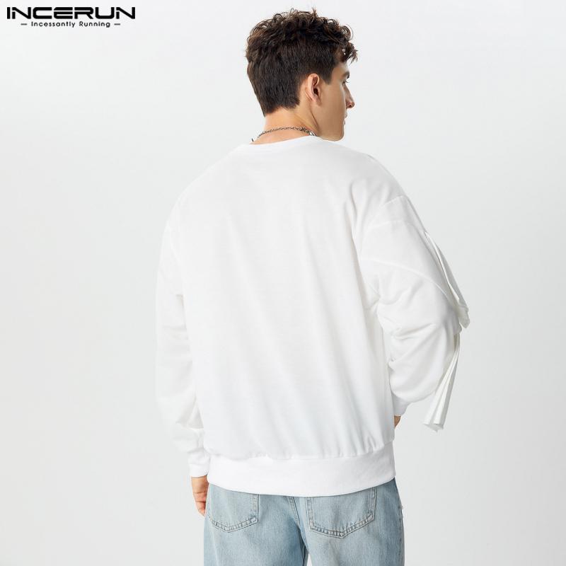 INCERUN Men Bow Knot Long Sleeve Casual Solid Round Neck Pullovers Sweatshirts
