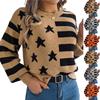 Women's Casual Star Striped Long Sleeve Pullover Sweater