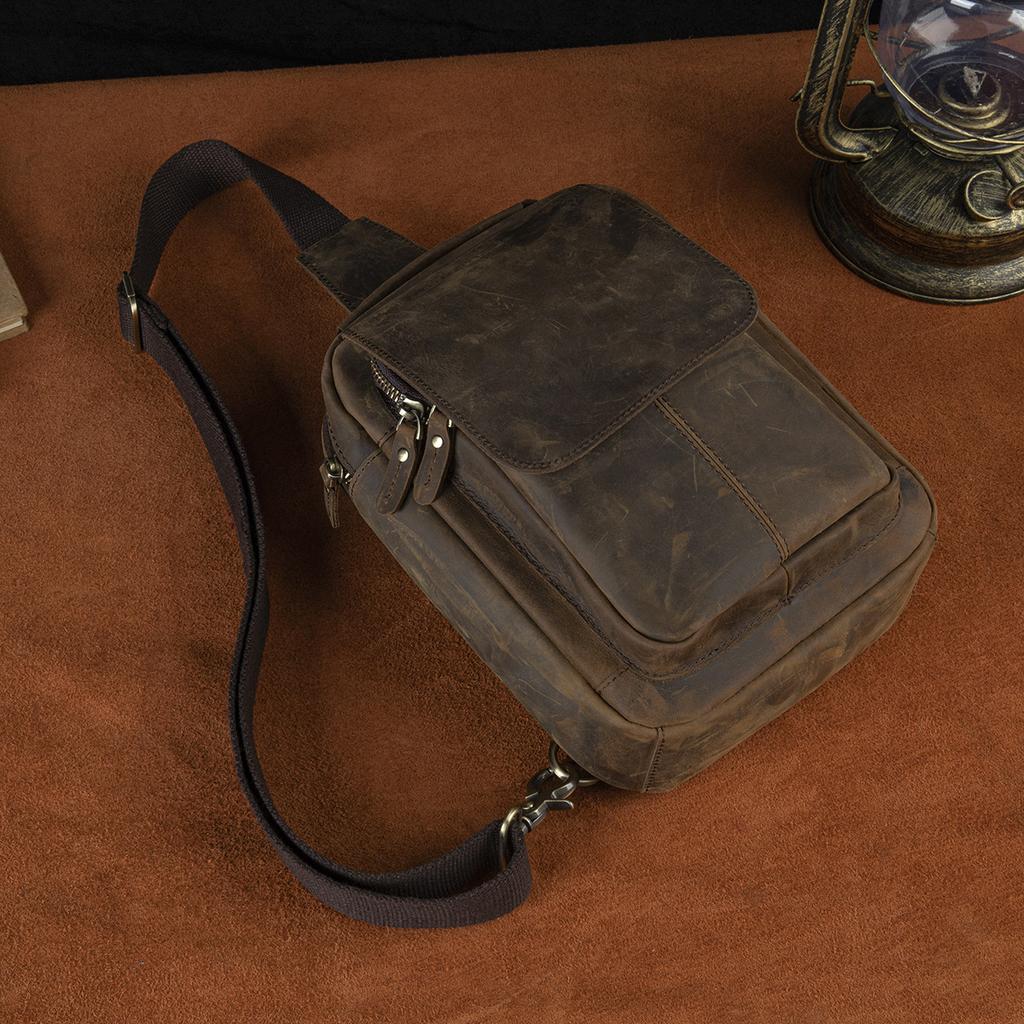 Мужская качественная кожаная повседневная модная треугольная сумка на ремне на груди 8 "Дорожная дизайнерская сумка для планшета на одно плечо Мужская сумка через плечо