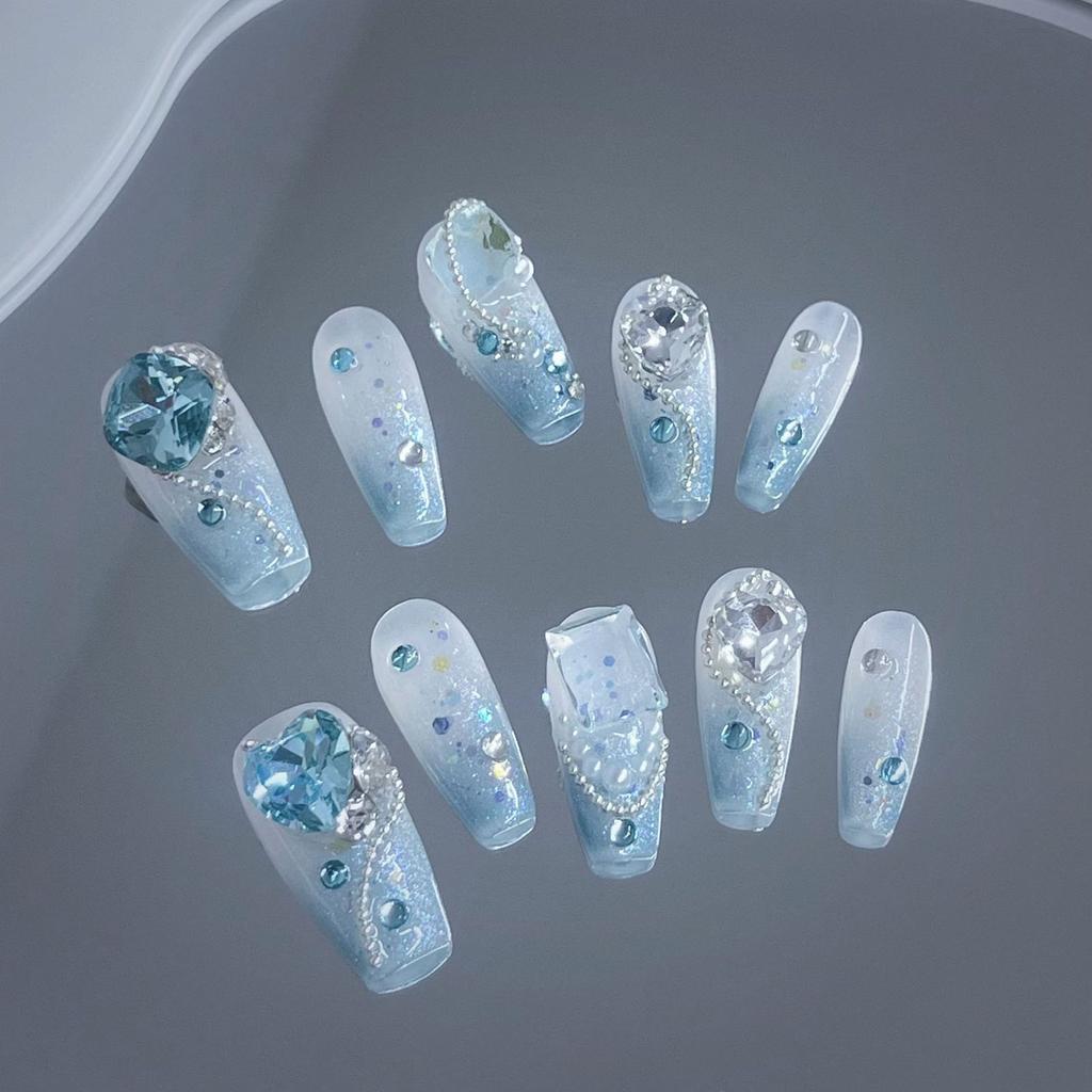 A401 Blue Ocean Legend Handmade False Nail Tips 10 Pieces Per Bag