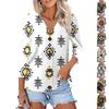 Women's Casual Fashion Floral Print Three-quarter Sleeve Button Cardigan Top