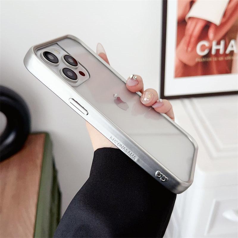 American Korean Simple Plated Silver Border Acrylic Phone Case for iPhone 15 Pro Max 14 13 12 Pro 11 All-inclusive Fall Protection Cover