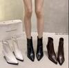 Модные женские ботильоны на высоком каблуке с острым носком, сексуальная обувь для женщин 2025, новые классические повседневные ботинки на молнии сбоку, женские ботинки, ботильоны на каблуке