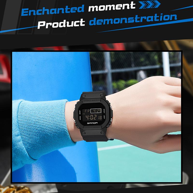 SANDA's New Square Single Display Movement Multi-functional Luminous Waterproof Outdoor Sports Student Electronic Watch
