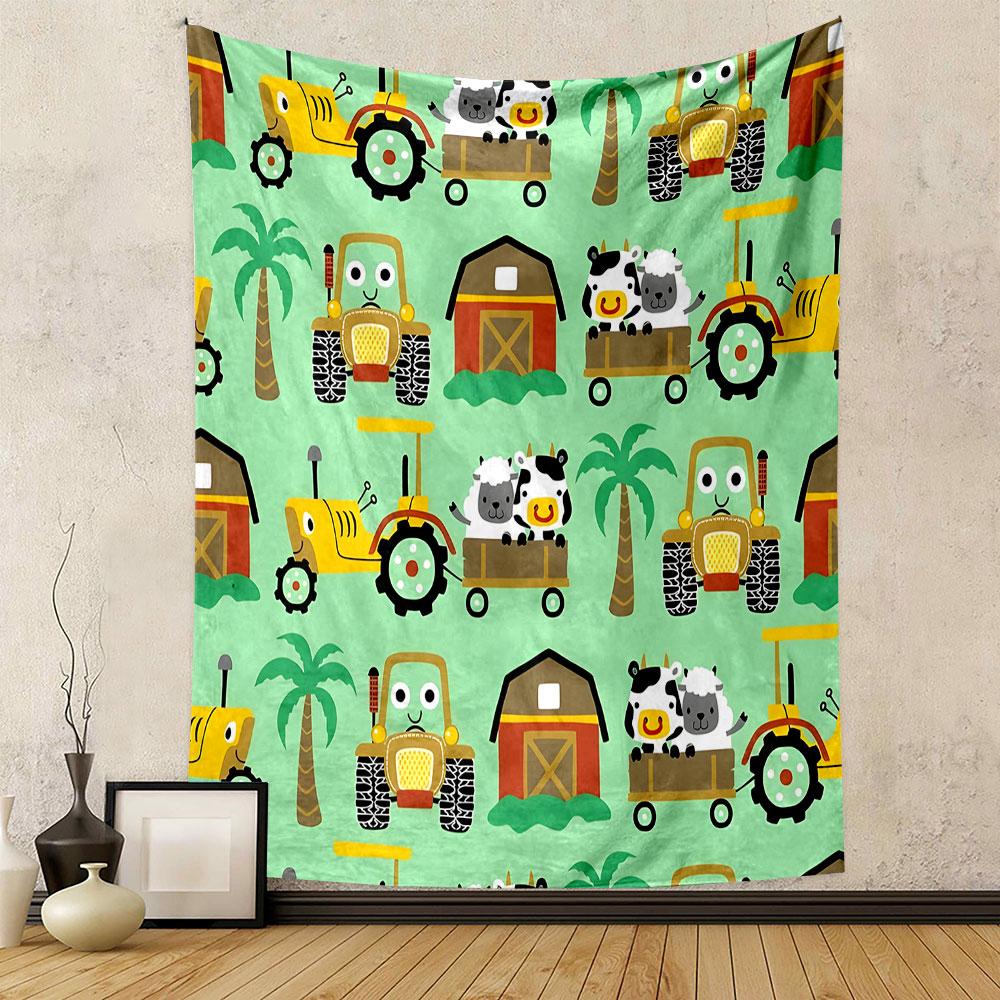 Farm Animals and Tractors Pattern Patterned tapestry home decor, suitable for bedroom and living room, gift