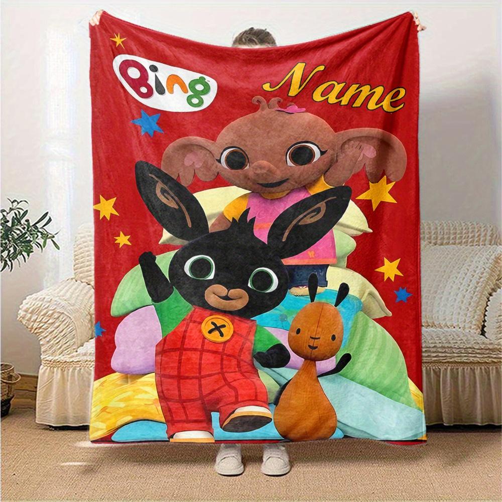 Bing Bunny And Friends Flannel Blanket With Personalized Name Soft And Comfortable Shawl Blanket For All Seasons Suitable For Home Travel Camping