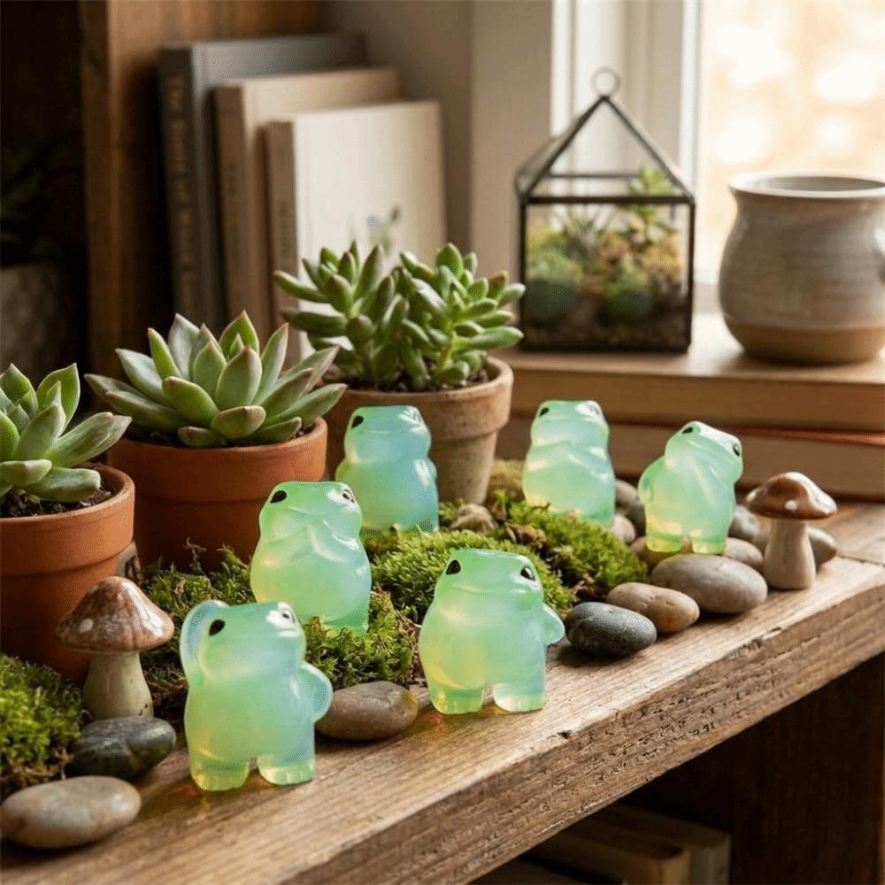 6PCS Cute Luminous Frog Figurines Glow At Dark Frog Decoration Mini Frog Statues Office Decor
