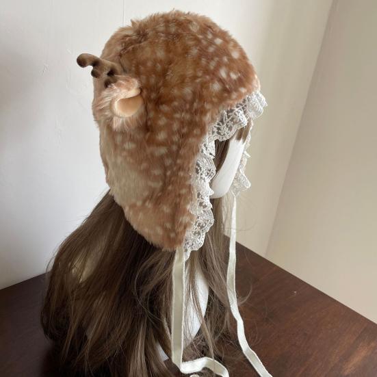 Зимняя шапка с мультяшными оленьими ушками, плюшевой подкладкой, защитой ушей, утолщенная, теплая, с регулируемой посадкой, гетры, зимняя одежда