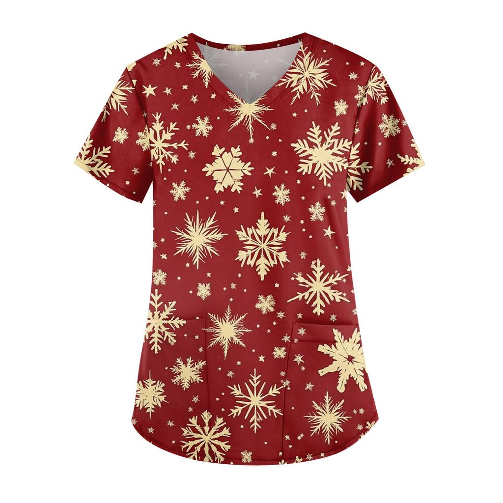 Рабочая форма больших размеров с принтом, топы для женщин, забавные футболки с v-образным вырезом и короткими рукавами, рабочая одежда, футболка с карманами