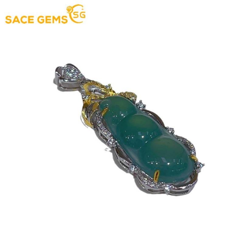 Sace Gems S925 Sterling Silver Certified 11*26MM Natual Jade Pendant Necklaces for Womne Engagement Cocktail Party Fine Jewelry