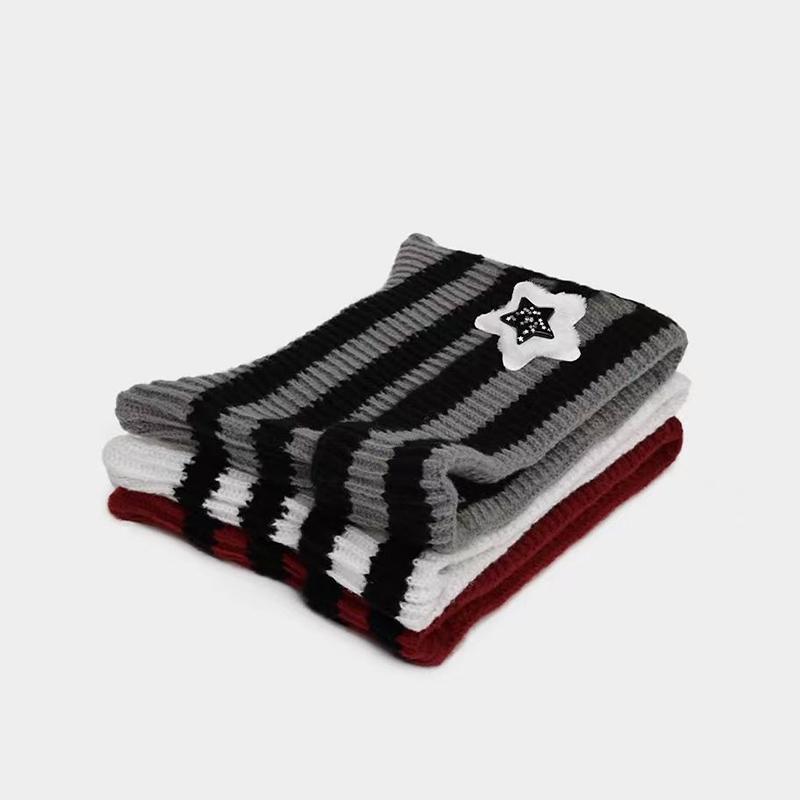 Y2K Knitted Cute Cat Ears Beanie Hats for Women Winter Warm Striped Korean Punk Gothic Streetwear Handmade Crochet Bucket Cap