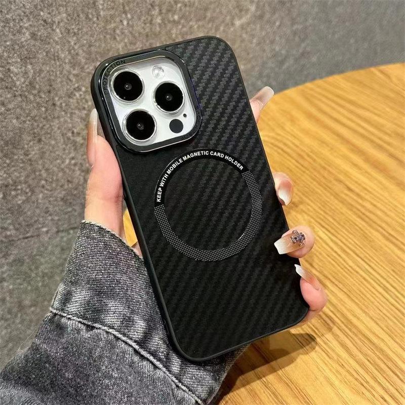 Роскошный магнитный чехол для беспроводной зарядки из углеродного волокна для iPhone 15 Pro Max 14 13 12 Pro, мужской защитный чехол от падения