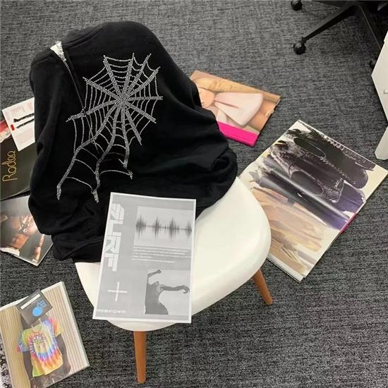 Gothic Punk Spider Web Hooded Women Fairy Grunge Dark Academia Jacket Coat Harajuku Outwear Zipper Sweatshirts Emo Alt Clothing