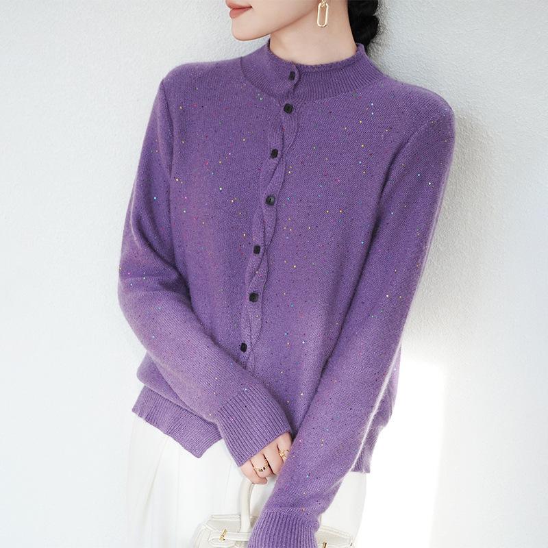 Women's Autumn/Winter 2025 French Sequined Knit Cardigan Sweater