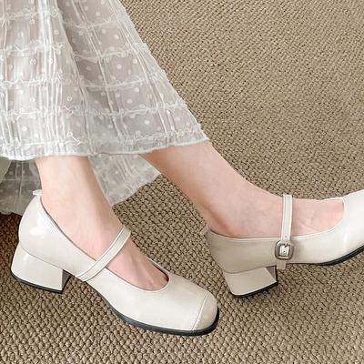 Модный темперамент французские коричневые туфли на толстом каблуке женские кожаные туфли 2025 года новые весенние и осенние с юбкой неглубокие туфли Мэри Джейн одинарные