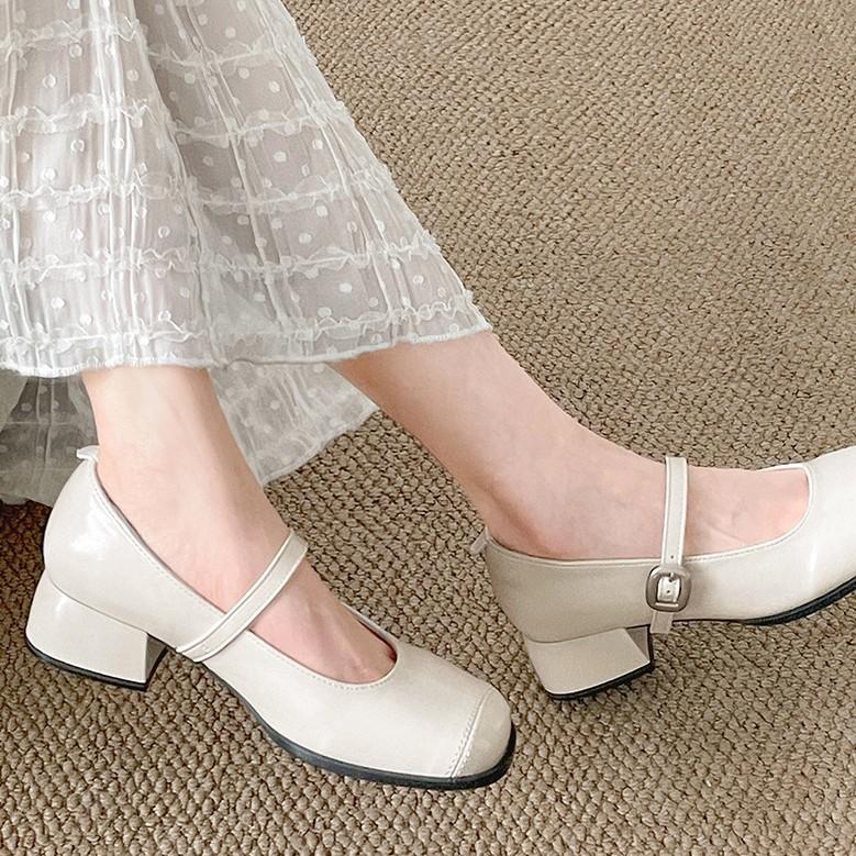 Fashion Temperament French Brown Thick Heel Small Leather Shoes Women's 2025 New Spring and Autumn with Skirt Shallow Mouth Mary Jane Single Shoes