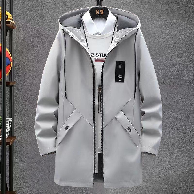 Men Spring Autumn Long Windbreaker Casual Loose Coat Design Solid Color Trench Men Fashion Mens Jackets Outerwear