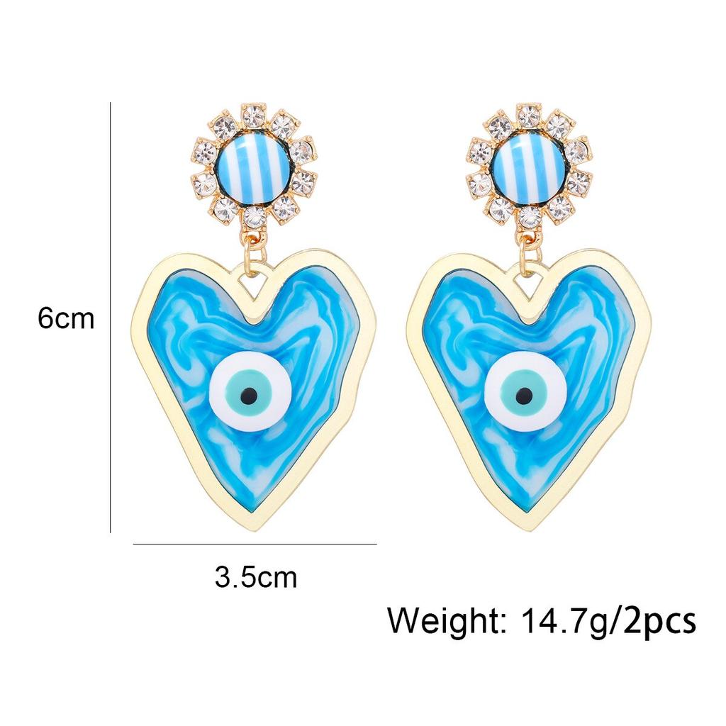 Pinkdudu New Fashion Blue Heart Devil's Eye Drop Earrings Exaggerated Creative Red Green Earring for Women Jewelry PD1244