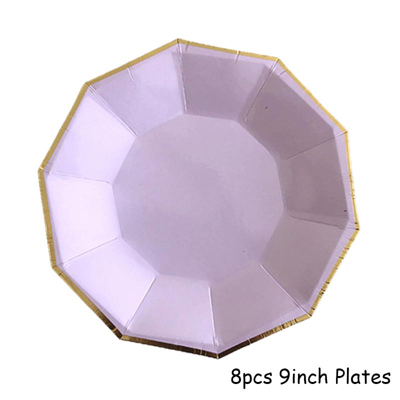 Золото Фиолетовый Вечеринка Одноразовые Столовые Наборы Бумажные Стаканчики Тарелки Товары Для Детского Праздника День Рождения Карнавал Свадебный Декор Детские Сувениры